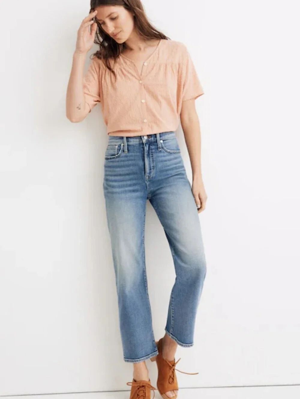 Madewell Slim Wide-leg Crop Jean Blue Raw Hem Light Distress Size 29